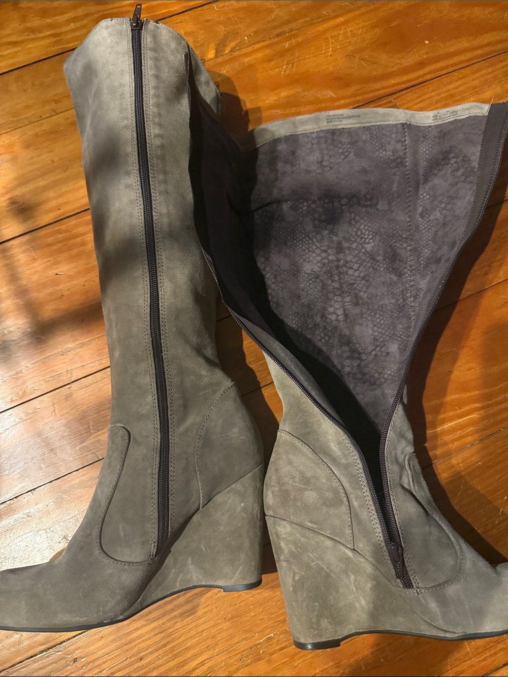 Taupe Suede Knee-High Wedge Boots by Born - Picture 4 of 4